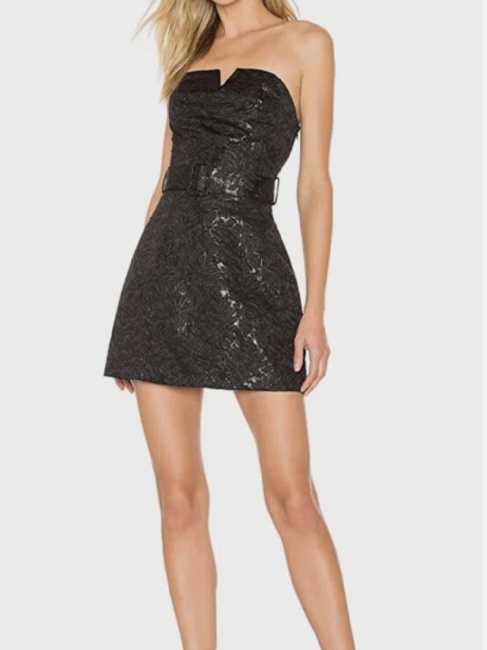 Free People Black Show Stopper Strapless Mini Dress Belted Size 6 Party Cocktail